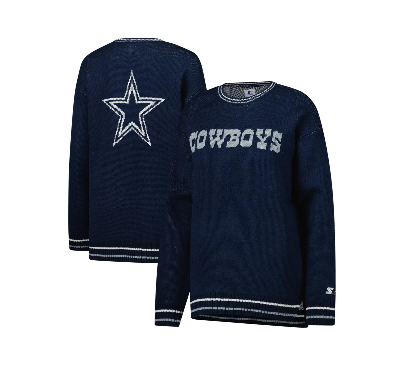 Женский оверсайз свитер Starter Navy Dallas Cowboys On the Ball Intarsia Knit Pullover