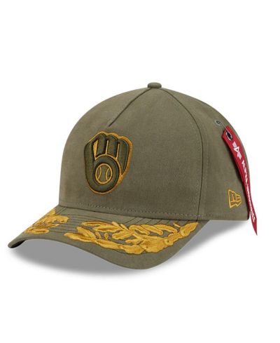 New Era Men's Olive Milwaukee Brewers A-Frame 9FORTY Adjustable Hat