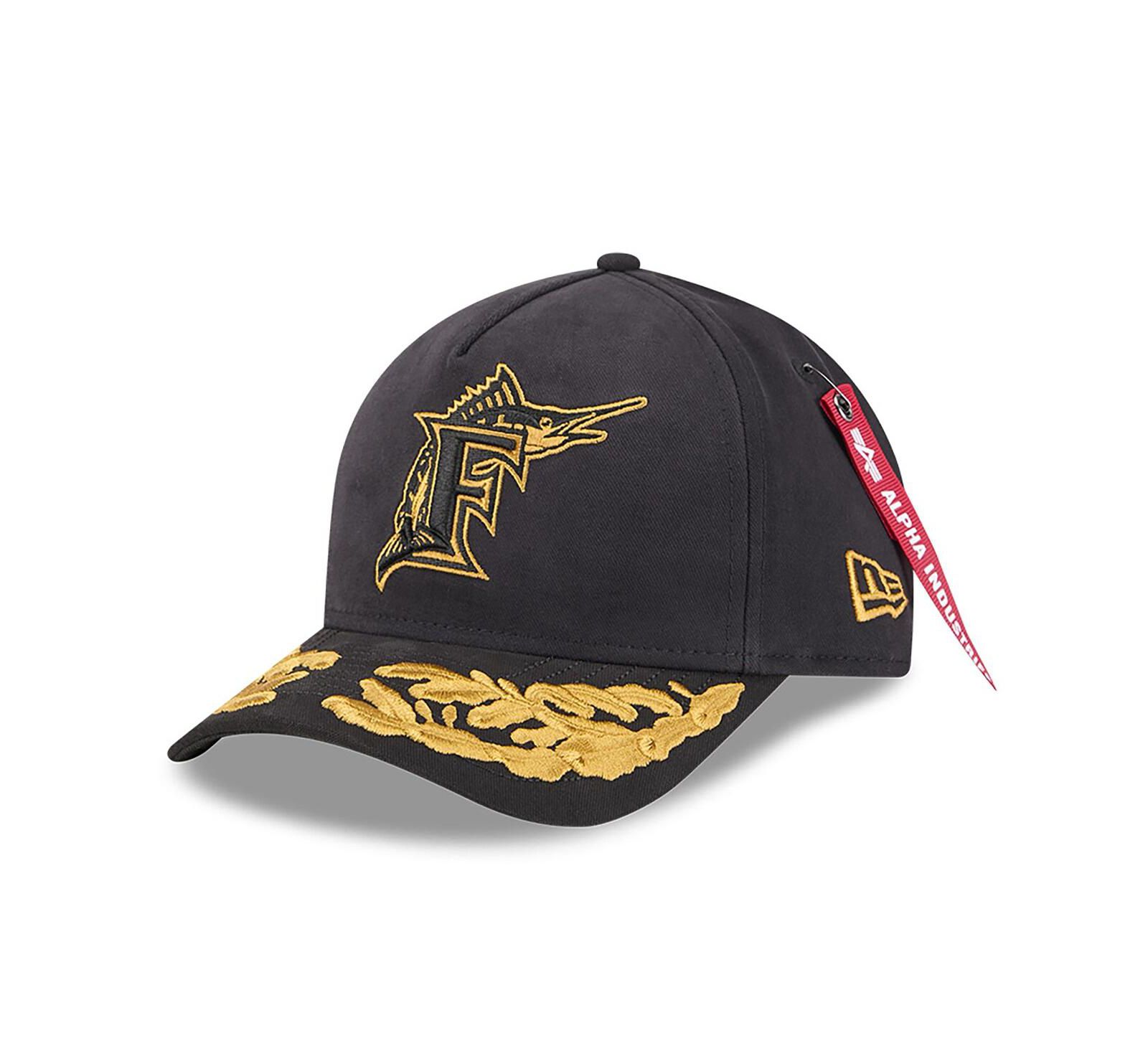 New Era Men's Black Florida Marlins A-Frame 9FORTY Adjustable Hat