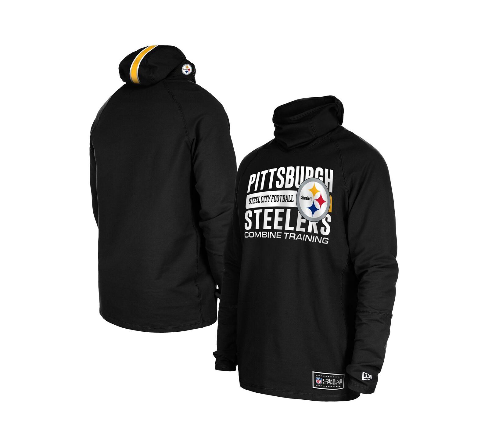 New Era Men's Black Pittsburgh Steelers Functional Fandom Balaclava Helmet Stripe Tri-Blend Hoodie