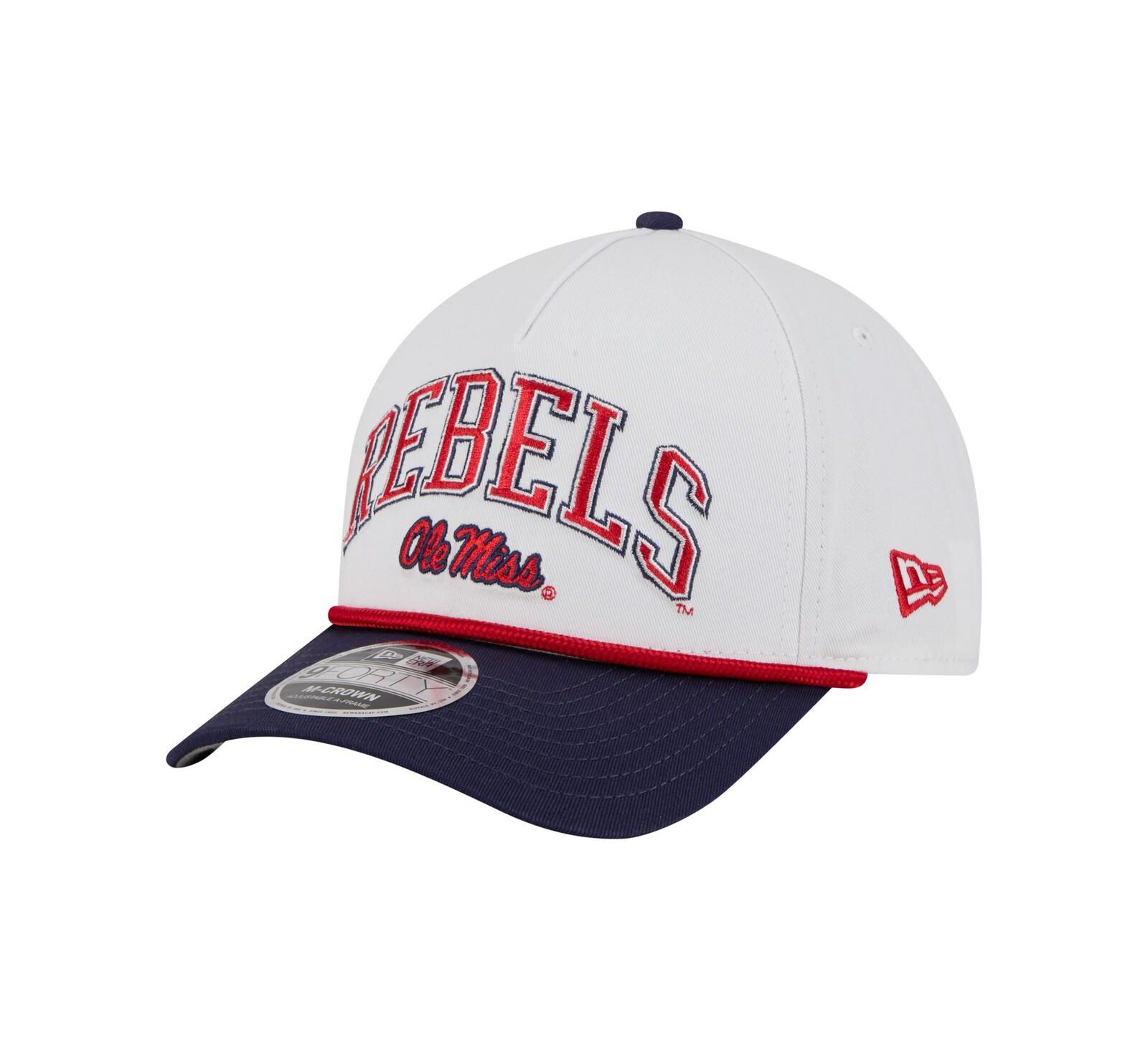 New Era Men's White/Navy Ole Miss Rebels Arch Two-Tone Rope 9FORTY A-Frame M-Crown Adjustable Hat
