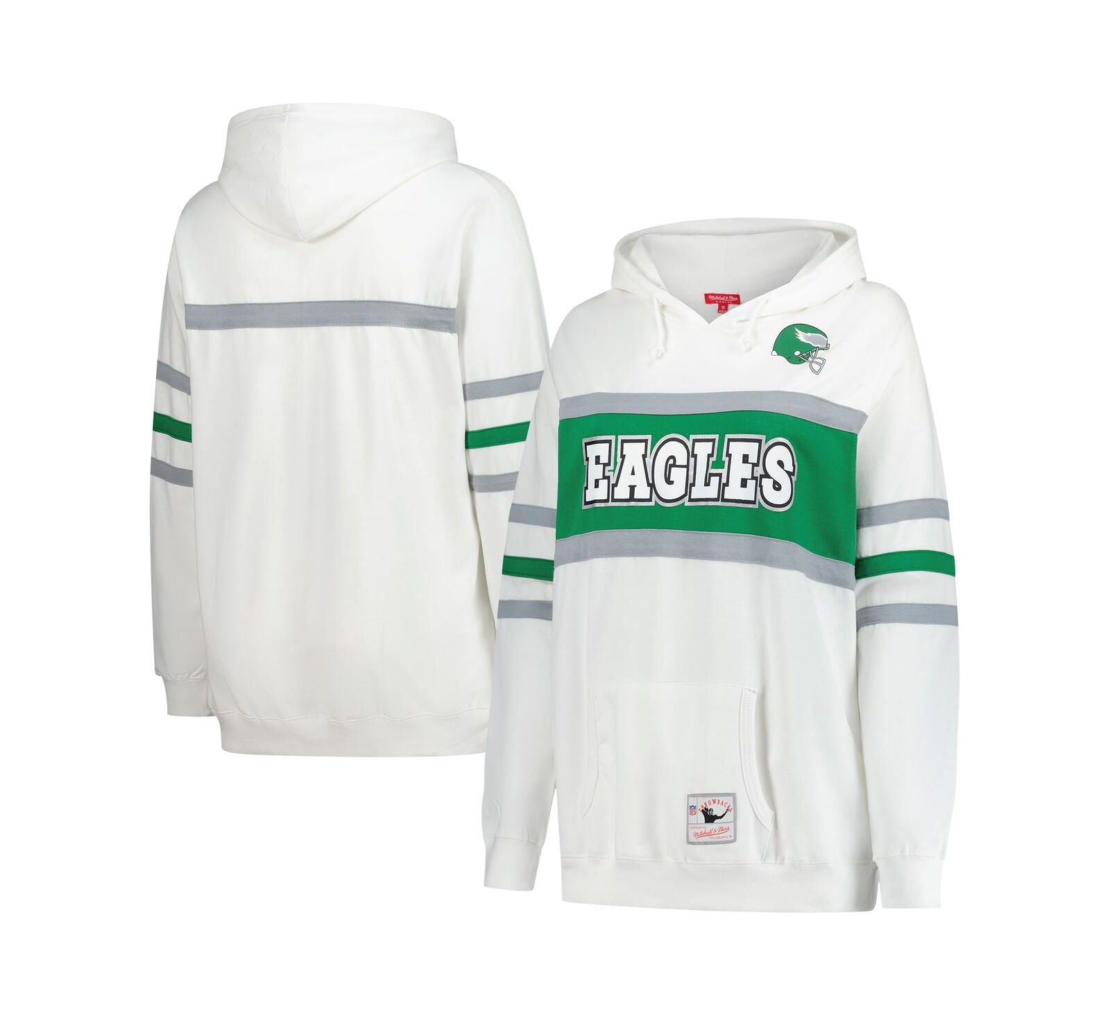 Женское худи Mitchell & Ness White Philadelphia Eagles Plus Size Head Coach Throwback Pullover