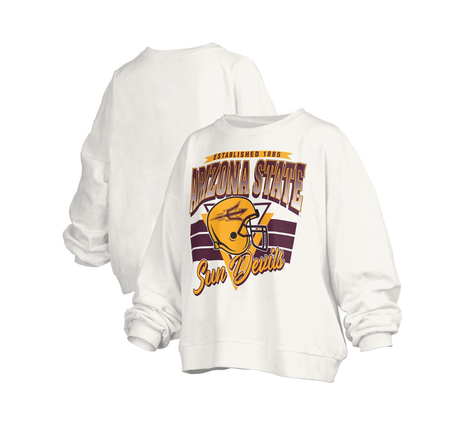 Женское оверсайз свитшот Pressbox White Arizona State Sun Devils Janice Retro Waist-Length Pullover