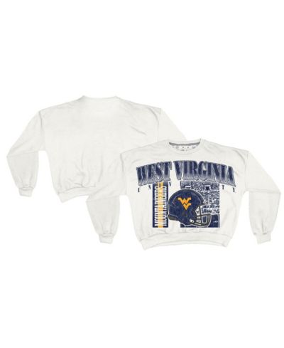Pressbox Women's White West Virginia Mountaineers Oversized Janice Retro Waist-Length Sweatshirt