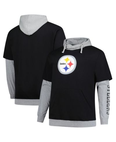Мужская толстовка Fanatics Pittsburgh Steelers Big & Tall Twofer Pullover Hoodie, черная/смешанная серая