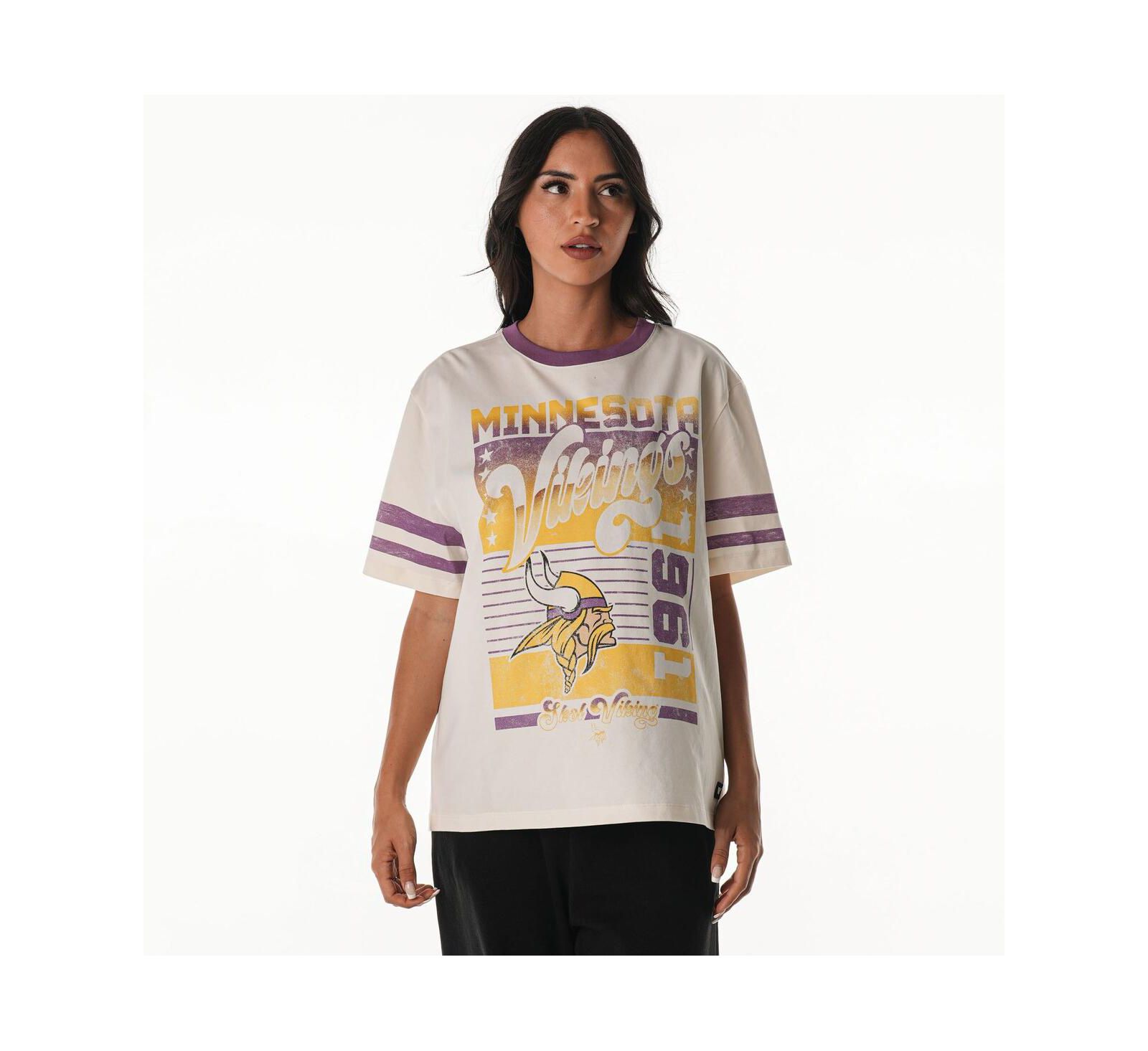 The Wild Collective Women's Cream Minnesota Vikings Vintage Drop Shoulder Oversized Boyfriend T-Shirt