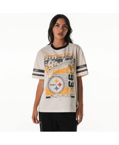 The Wild Collective Women's Cream Pittsburgh Steelers Vintage Drop Shoulder Oversized Boyfriend T-Shirt