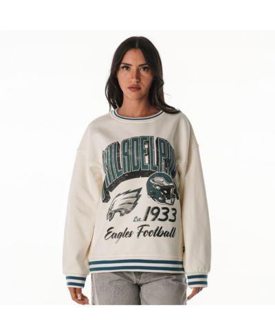 The Wild Collective Women's Cream Philadelphia Eagles Oversized Vintage French Terry Sweatshirt