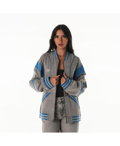 The Wild Collective Women's Gray Detroit Lions Oversized Retro Full-Zip Jacket