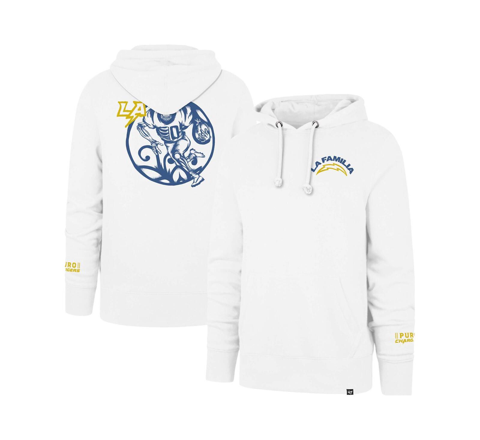 '47 Brand Men's White Los Angeles Chargers La Familia Headline Pullover Hoodie
