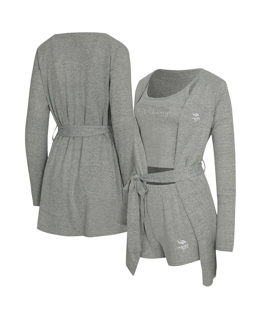 Concepts Sport Женский 3-Piece Heather Gray Minnesota Vikings Rigor Tank, Shorts and Robe Set