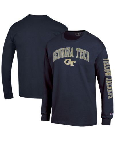 Мужская футболка с длинным рукавом Champion Navy Georgia Tech Yellow Jackets Arch Over Logo 2-Hit