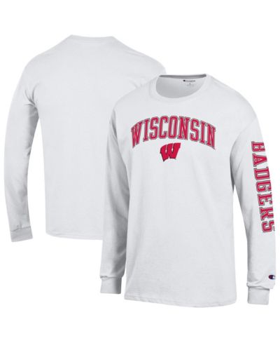 Champion Мужская футболка с длинным рукавом, белый логотип Wisconsin Badgers