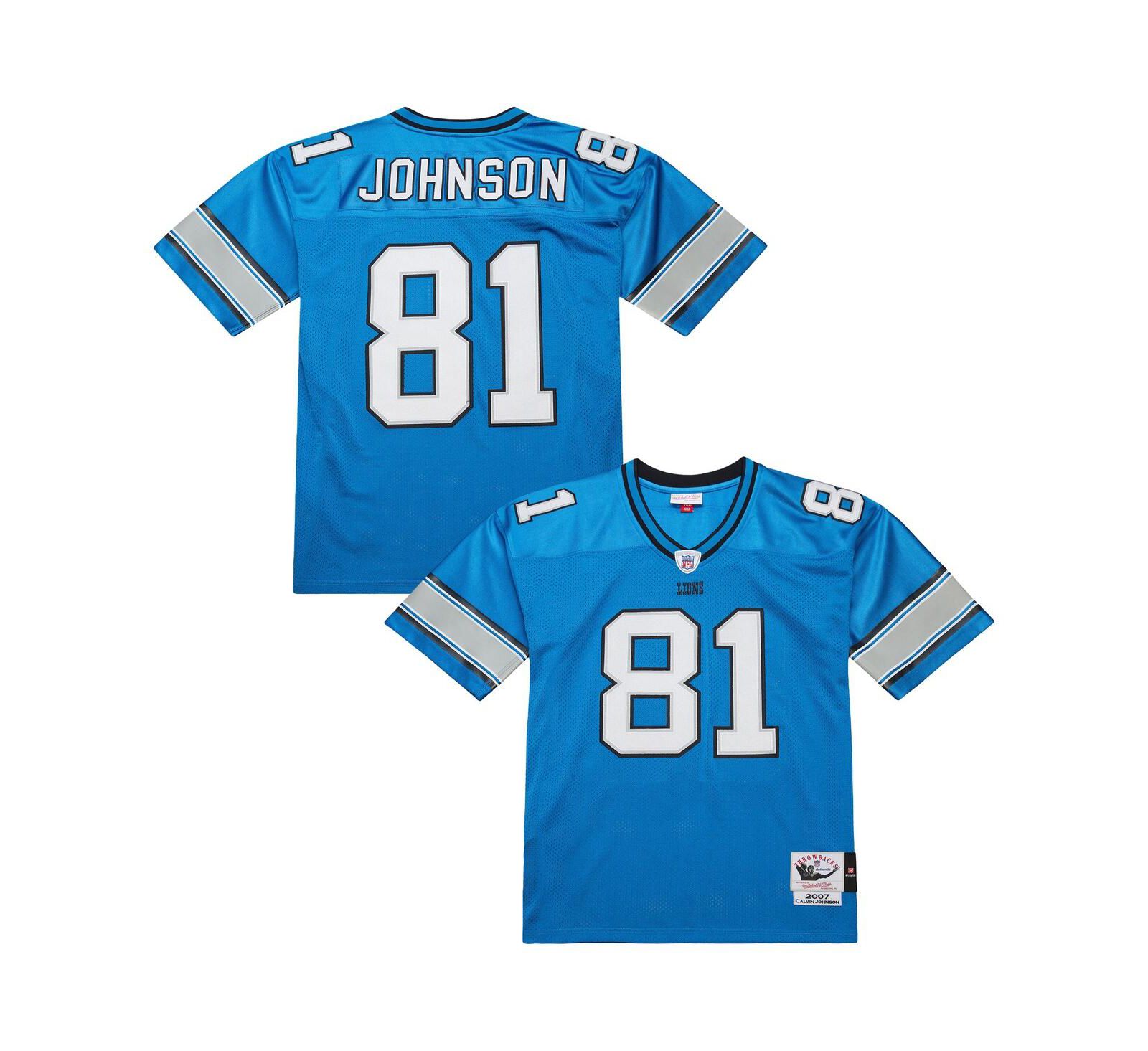 Джерси Mitchell & Ness Men's Calvin Johnson Blue Detroit Lions 2007 Authentic Throwback