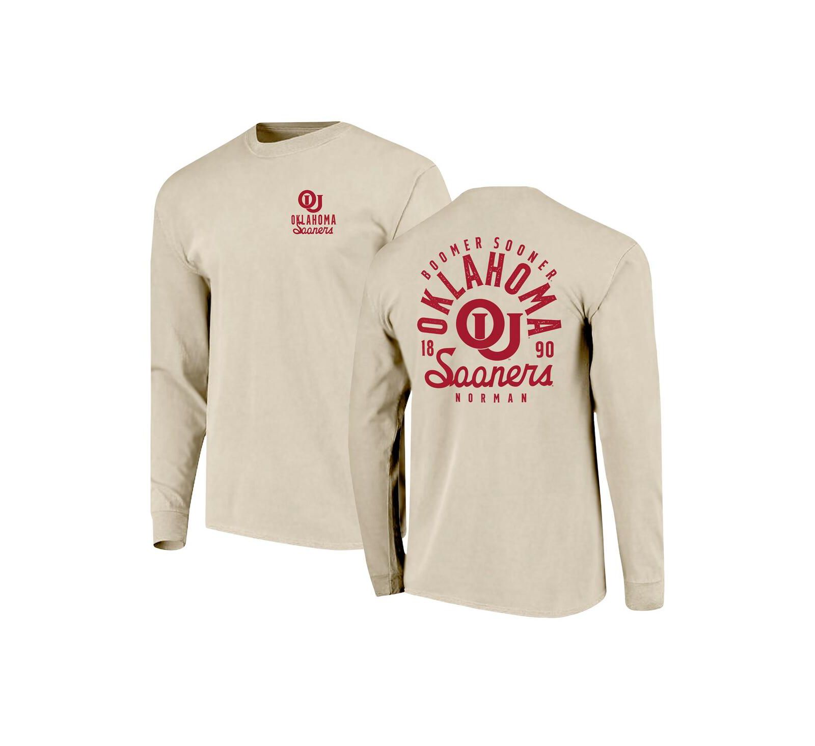 Image One Men's Natural Oklahoma Sooners Comfort Colors Mascot Overlay Long Sleeve T-Shirt