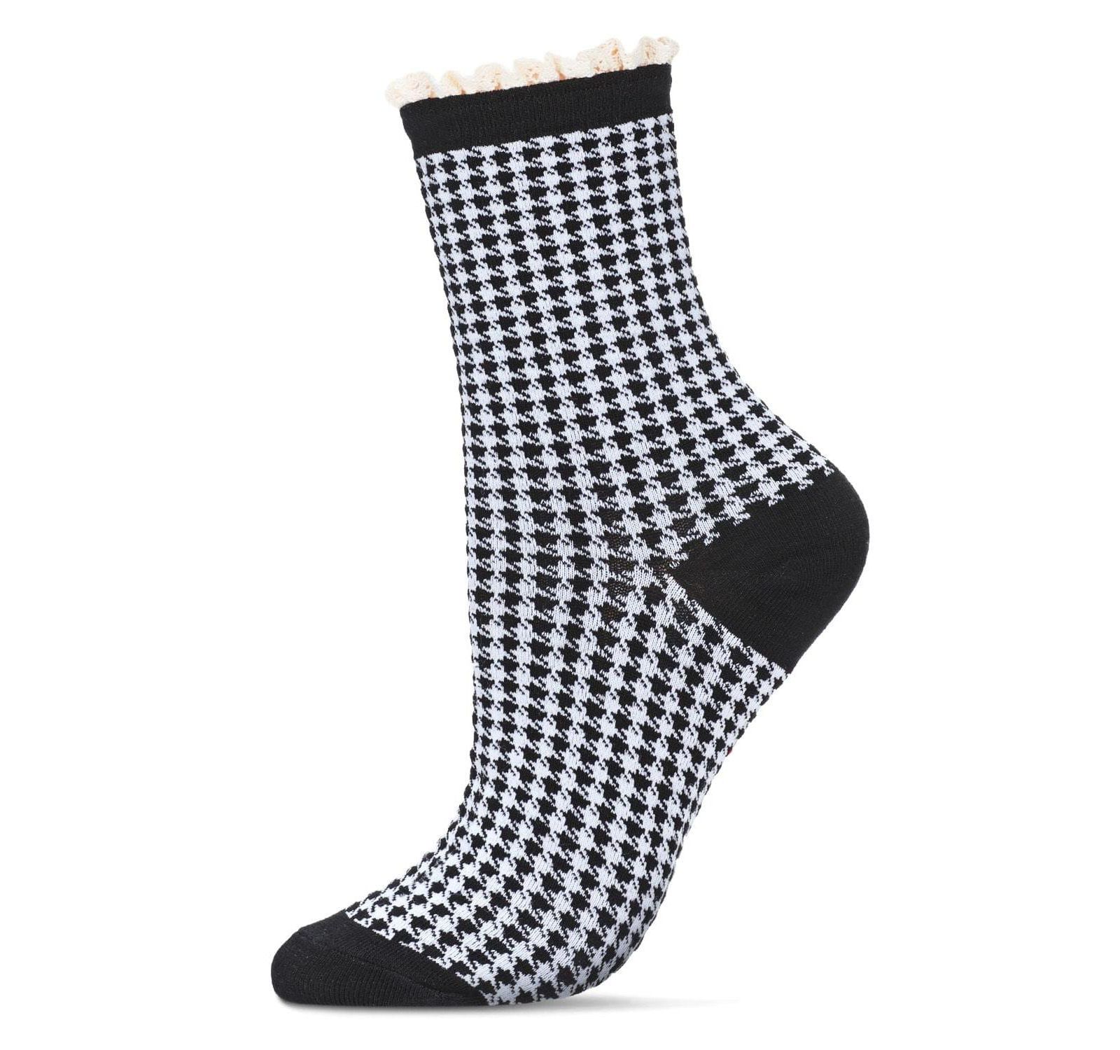 MeMoi Women's Houndstooth Lace Cuff Crew Socks