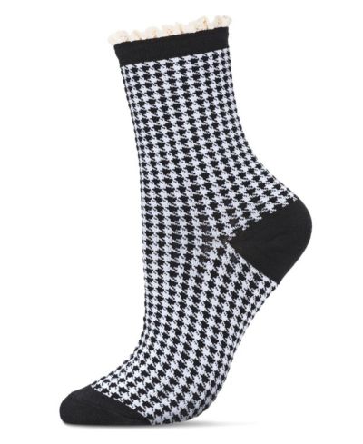 MeMoi Women's Houndstooth Lace Cuff Crew Socks