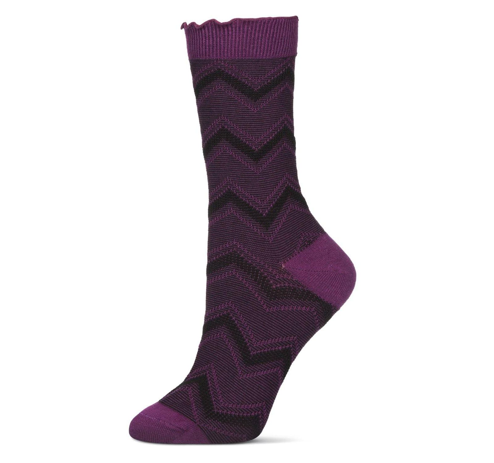 MeMoi Women's Zig Zag Ruffle Top Cotton Blend Crew Sock