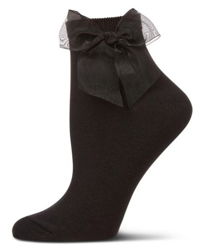 MeMoi Women's Cotton Rich Tulle Bow Trimmed Ankle Sock
