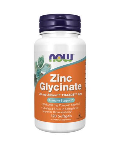NOW Foods Zinc Glycinate Softgels, 30 Mg, 120 Count