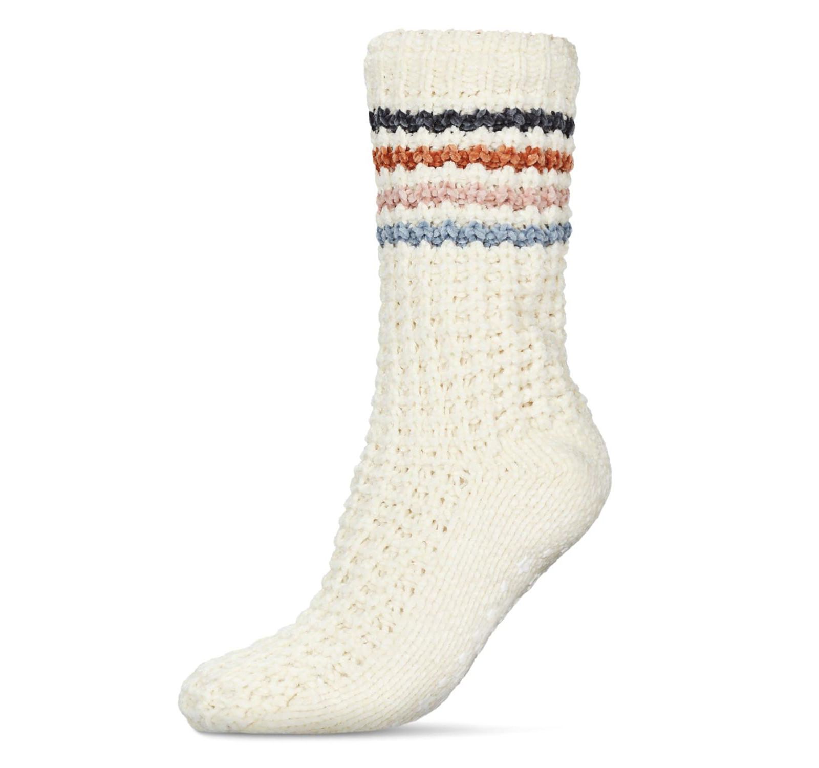 MeMoi Women's Chunky Stripes Plush-Lined Slipper Crew Sock