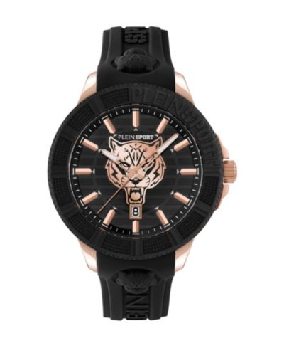 Часы Plein Sport Men's City Rush 3 Hand Date Quartz с черным силиконовым ремешком, 45mm