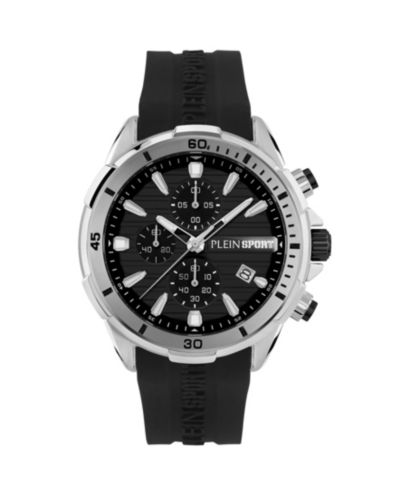 Мужские часы Plein Sport Impact Chronograph Date Quartz, черный силиконовый ремешок, 46mm