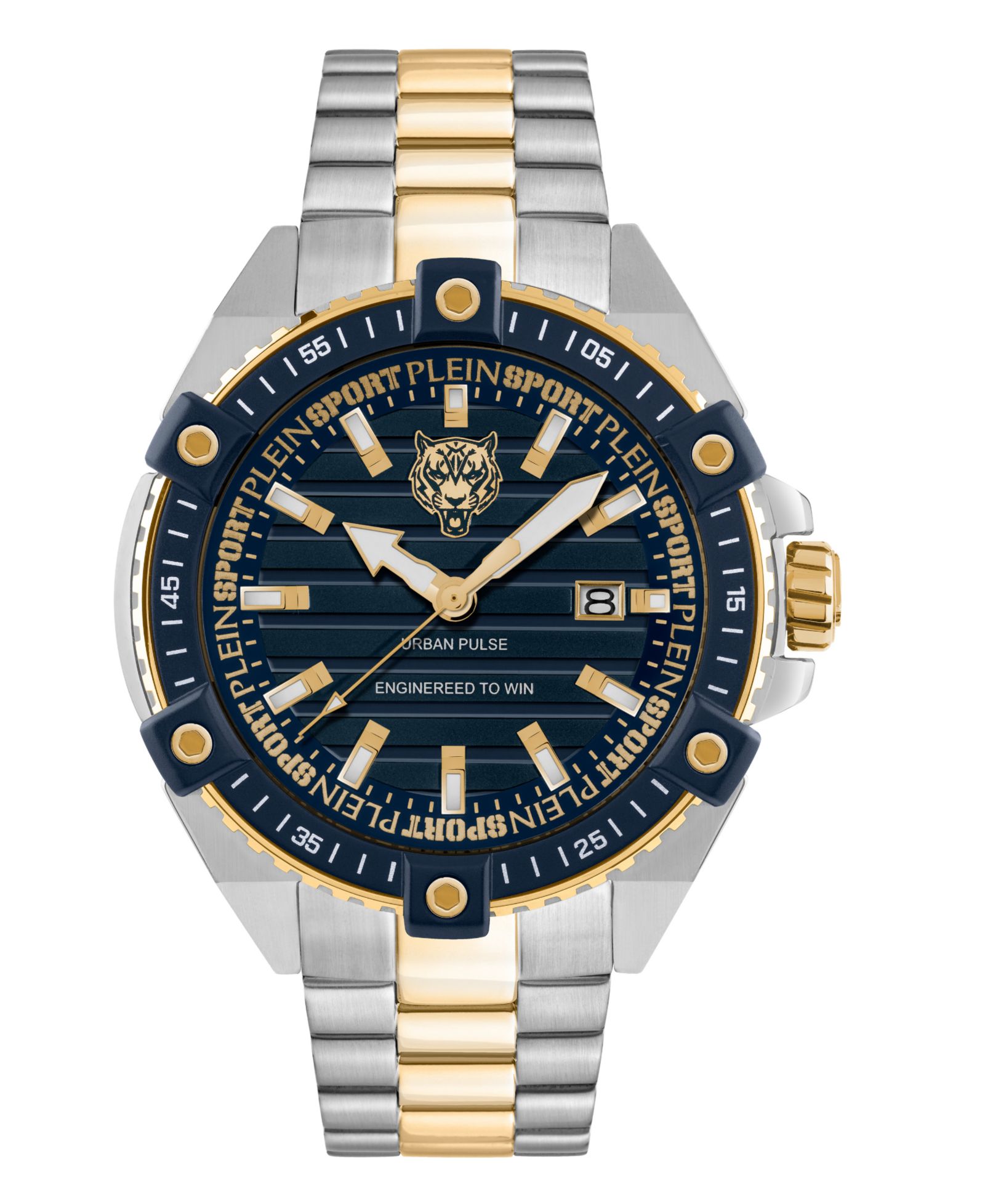 Plein Sport Men's Urban Pulse 3 Hand Date Quartz Two Tone Bracelet Watch, 47mm