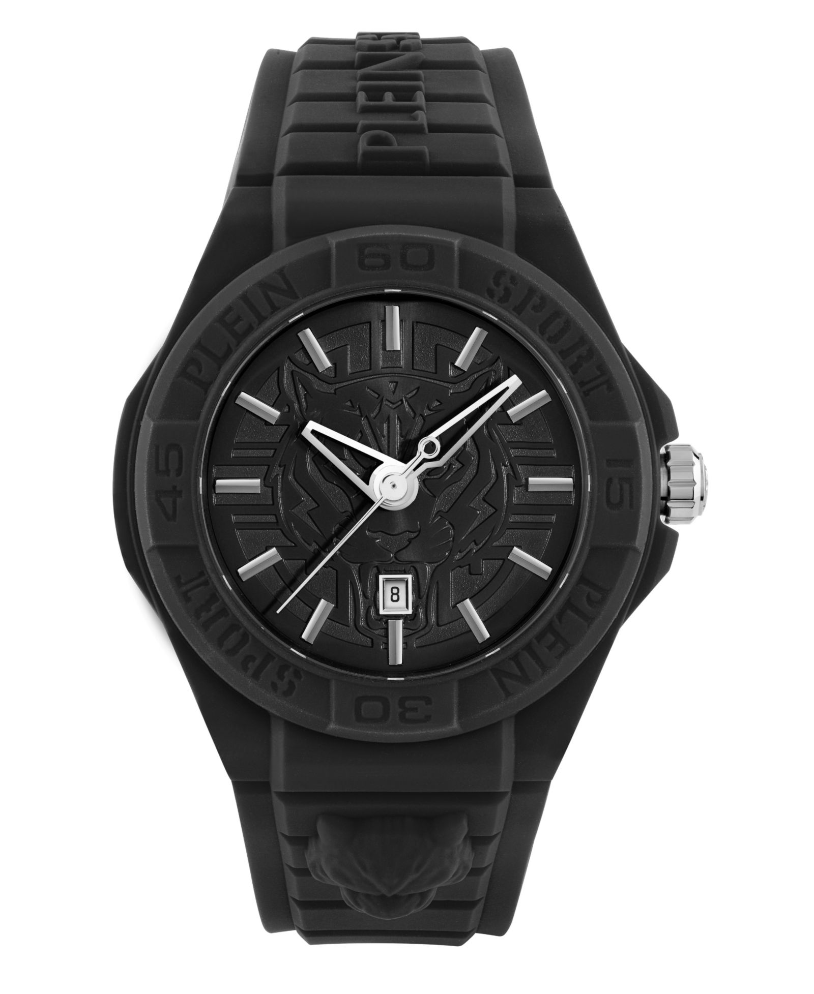 Мужские часы Plein Sport New Fearless 3 Hand Date Quartz Black Silicone Strap, 46mm