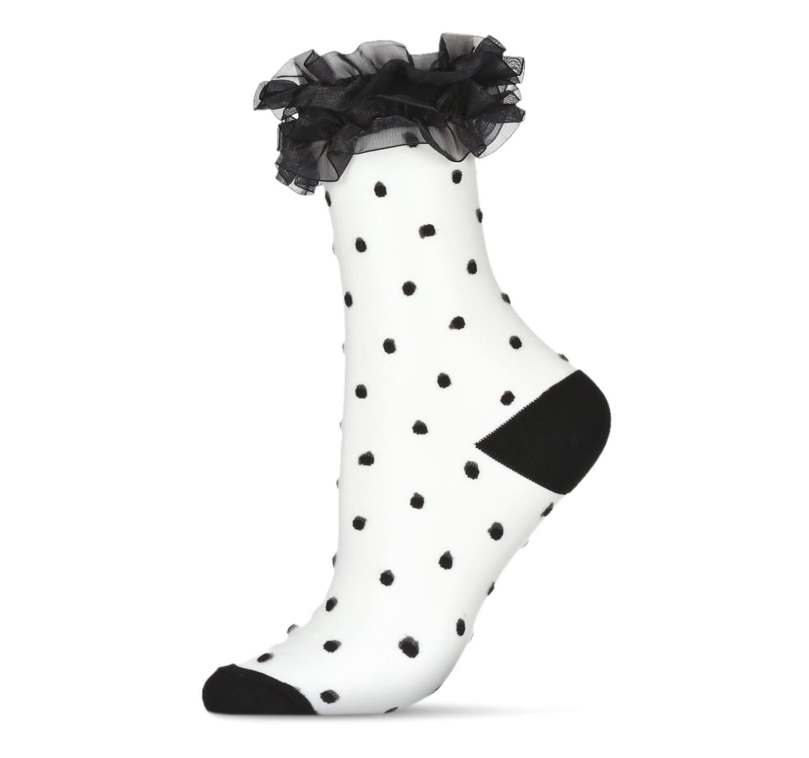 MeMoi Women's Polka Dot Ruffle Lace Cuff Sheer Crew Socks