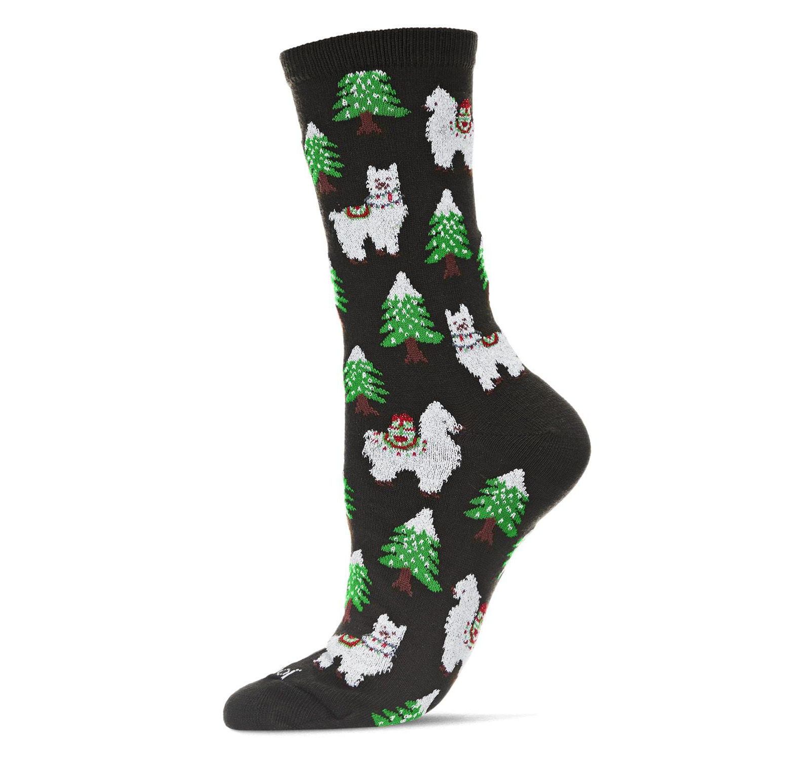 MeMoi Women's Llama Trees Christmas Crew Socks