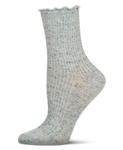 MeMoi Women's Vintage Ribbed Multi-Flecked Lettuce Edge Crew Sock