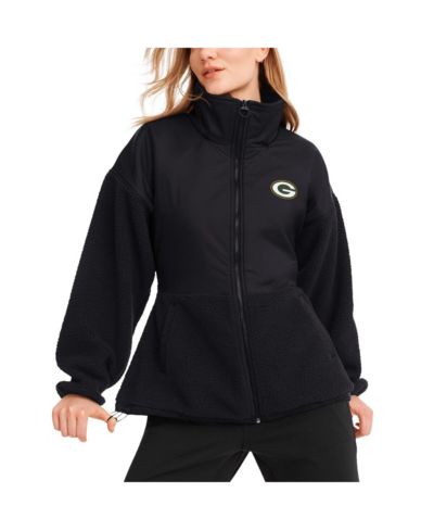 DKNY Women's Black Green Bay Packers Drew Mixed Media Full-Zip Jacket