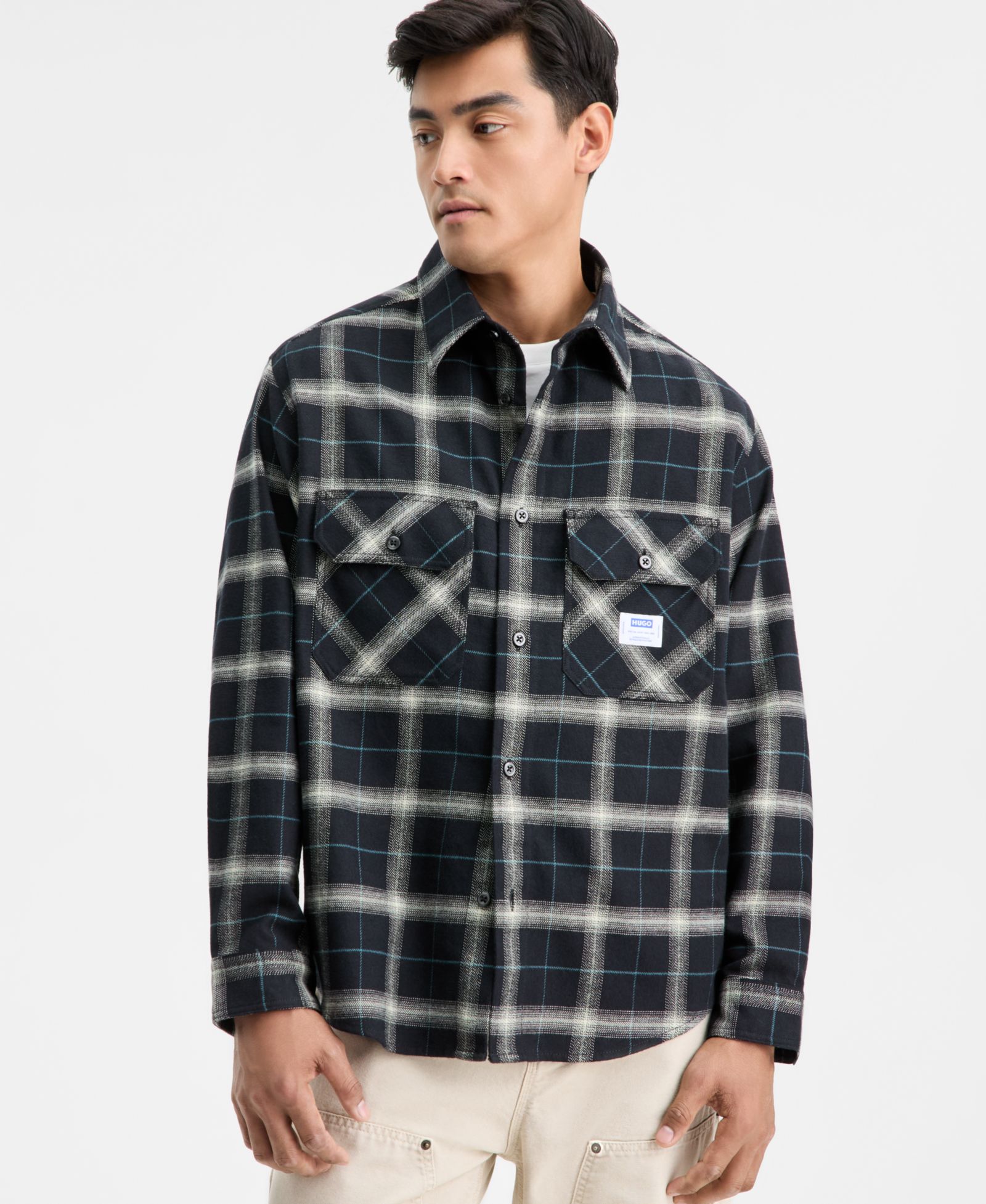 HUGO by Hugo Boss Men's Oversized-Fit Ebolt Plaid Long-Sleeve Shirt