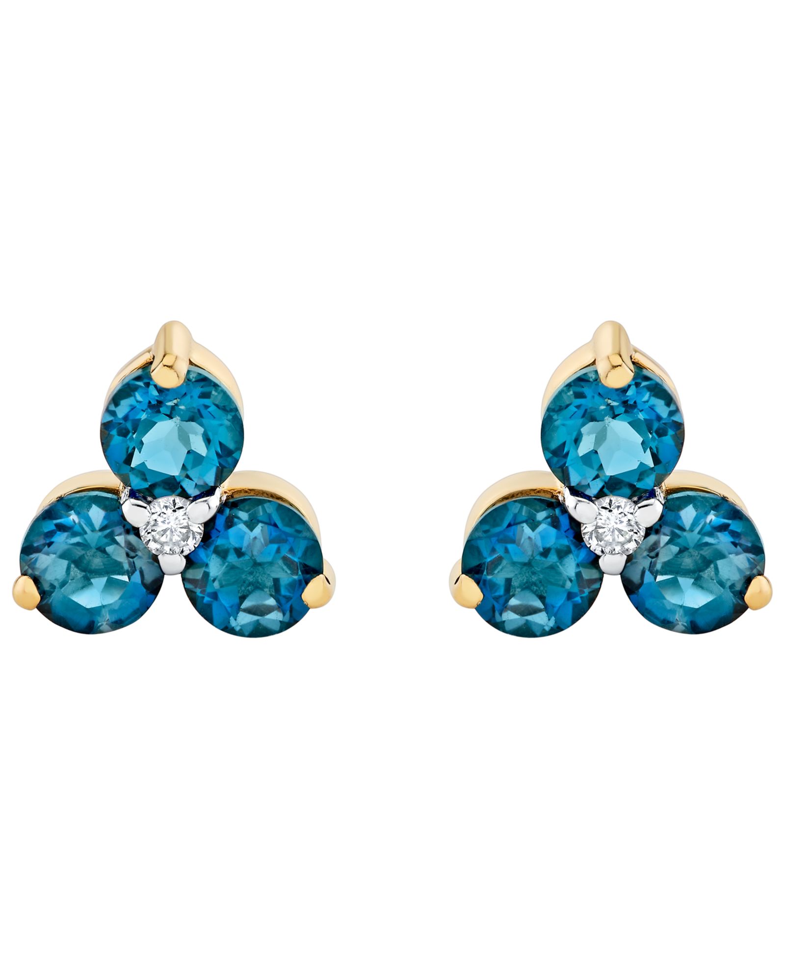 Macy's Blue Topaz (1-3/4 ct. t.w.) & Diamond Accent Stud Earrings in 14k Yellow Gold