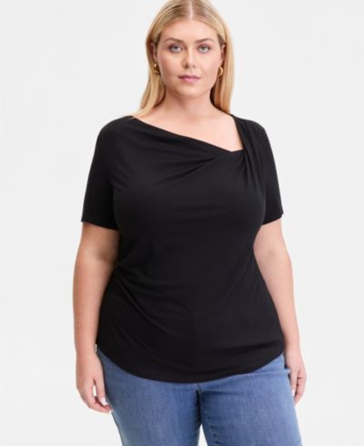Топ I.N.C. International Concepts Plus Size с асимметричным вырезом и коротким рукавом