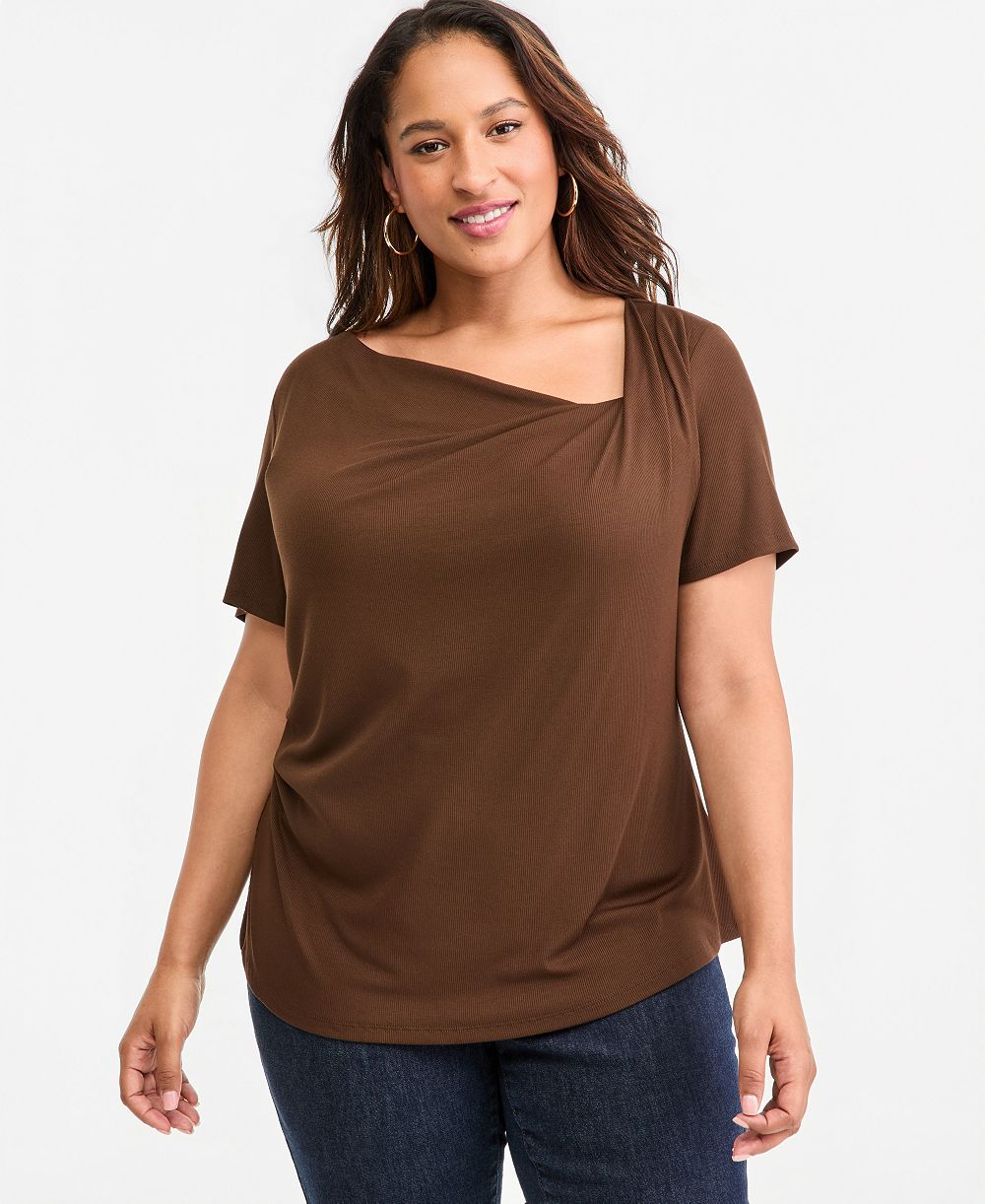 Топ I.N.C. International Concepts Plus Size с асимметричным вырезом и коротким рукавом