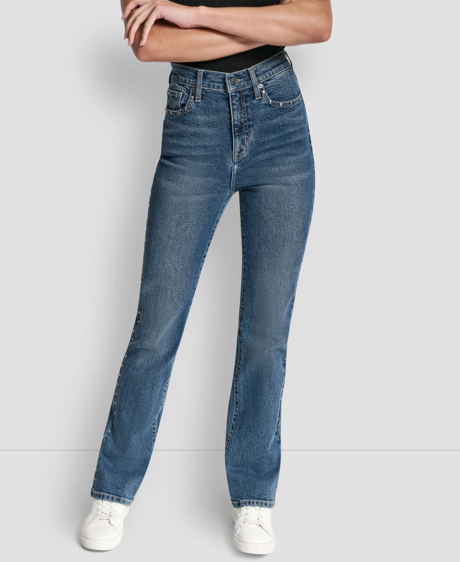 DKNY Jeans Women's Side Studded High-Rise Bootcut Jeans