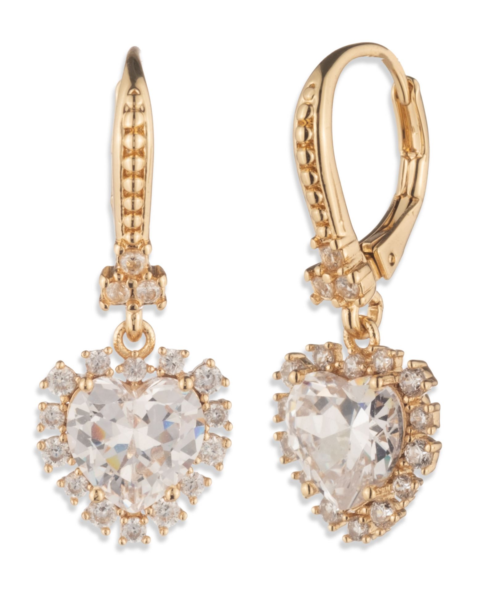 Серьги Marchesa Cubic Zirconia Gold-Tone Heart Drop