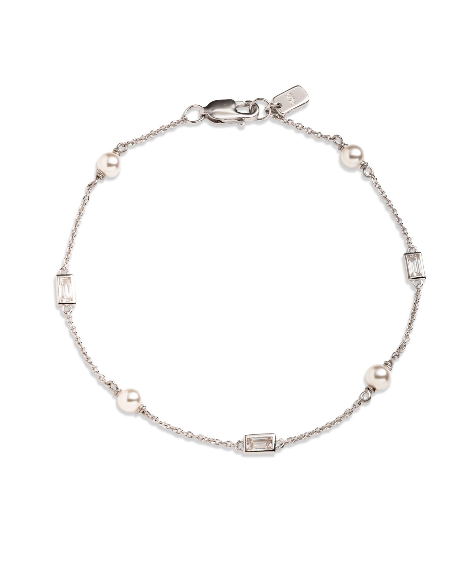 Браслет Lauren Ralph Lauren Cubic Zirconia & Imitation Pearl Sterling Silver Station Flex