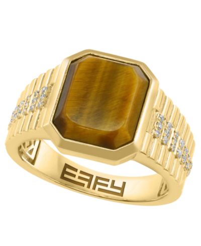 EFFY Collection Men's Diamond (1/8 ct. t.w.) and Tigers Eye (4-1/2 ct. t.w.) Ring in Gold over Silver