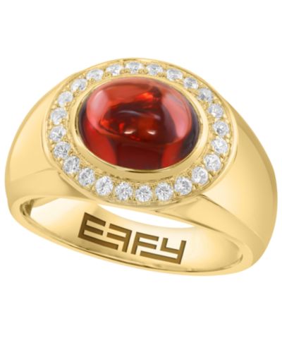 EFFY Collection Men's Garnet (4-3/4 ct. t.w.) and White Zircon Ring (5/8 ct. t.w.) in 14k Gold over sterling Silver