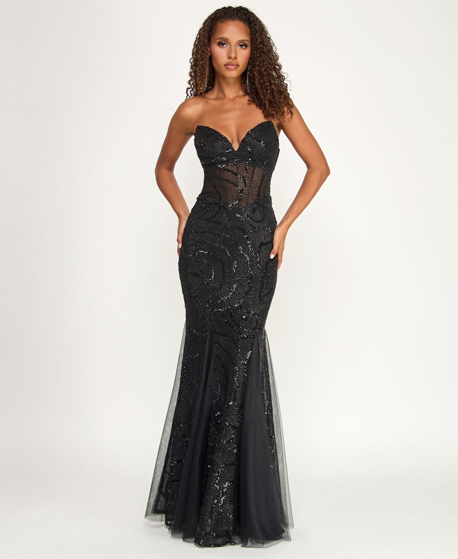 Детское вечернее платье B Darlin Juniors Sweetheart Sequin Mesh Mermaid Gown with Illusion Bodice