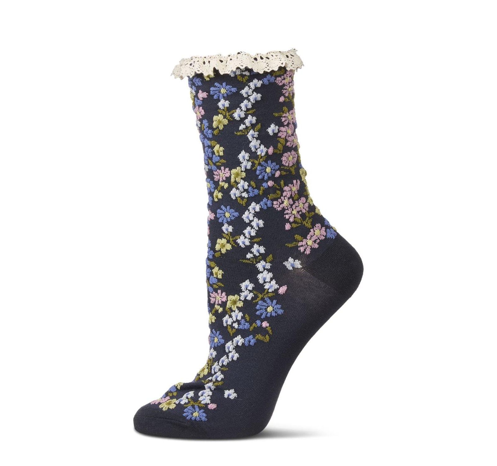 MeMoi Women's Liberty Floral Lace Cuff Crew Socks