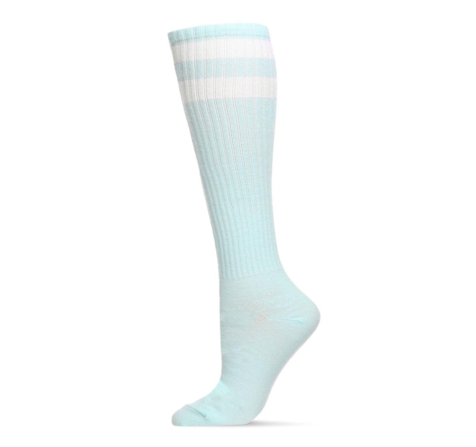 MeMoi Women's Ribbed Rugby Athletic Stripe Knee High Socks