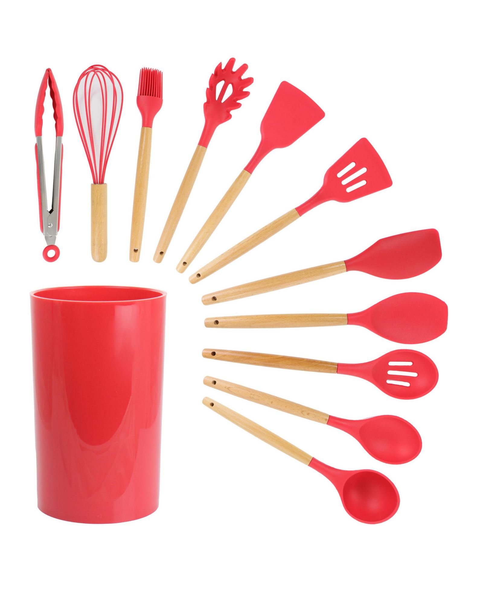 Набор кухонной утвари MegaChef Red Silicone and Wood, 12 шт.