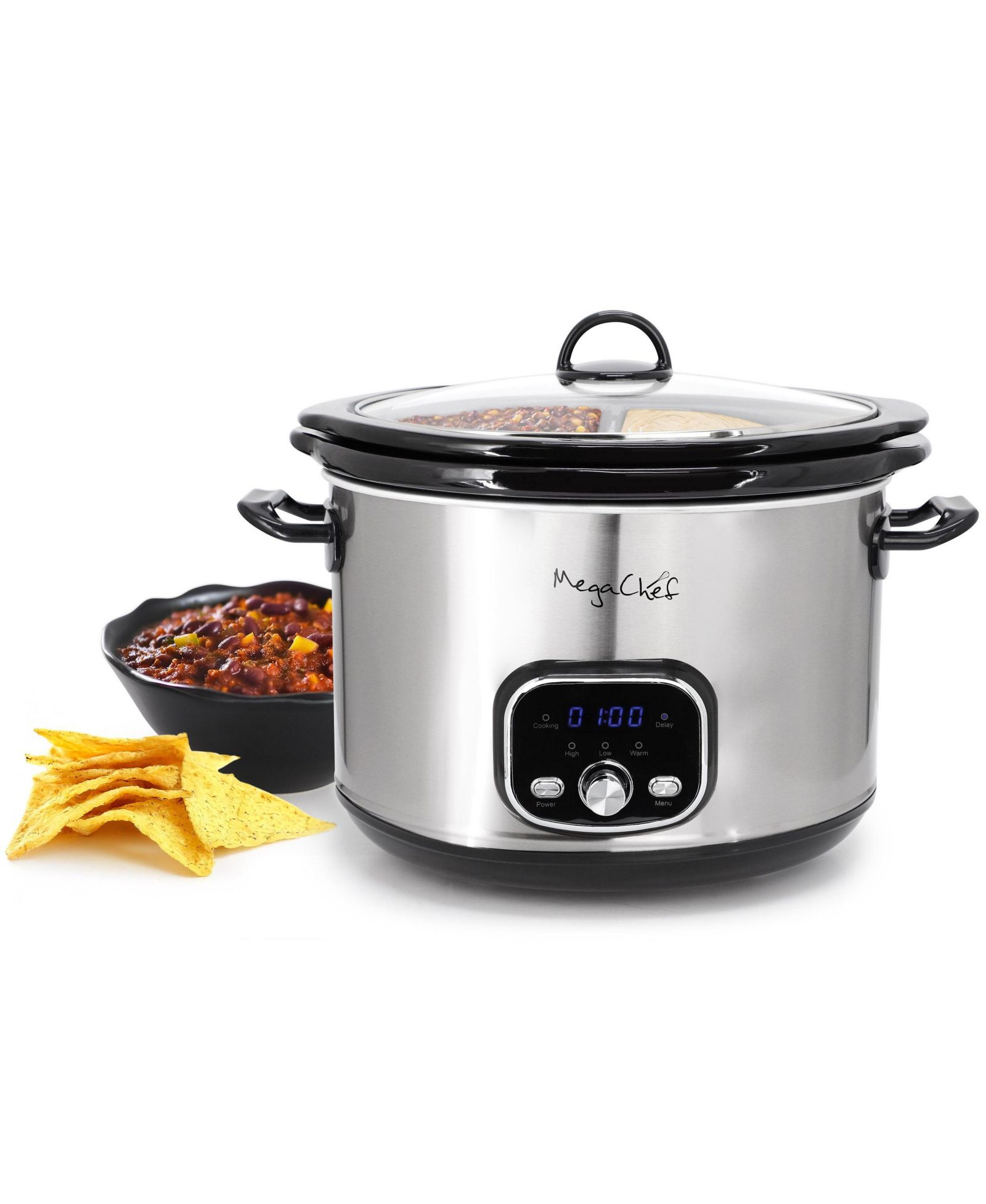 MegaChef 5.6Liter + 2.5 Liter Split Stainless Steel Electric Slow Cooker