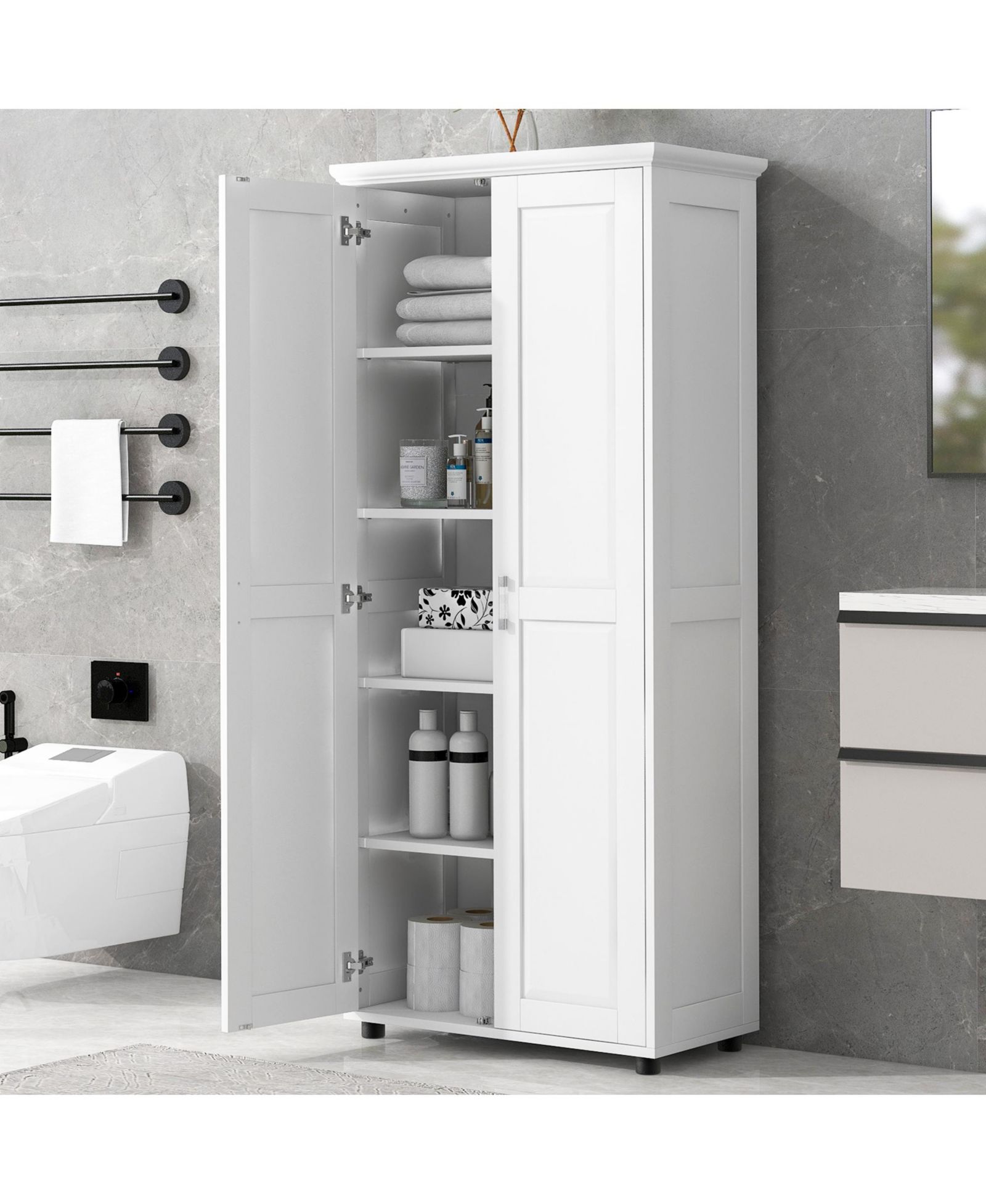 sumyeg Storage Cabinet with Two Doors for Bathroom, Office, Adjustable Shelf, MDF Board