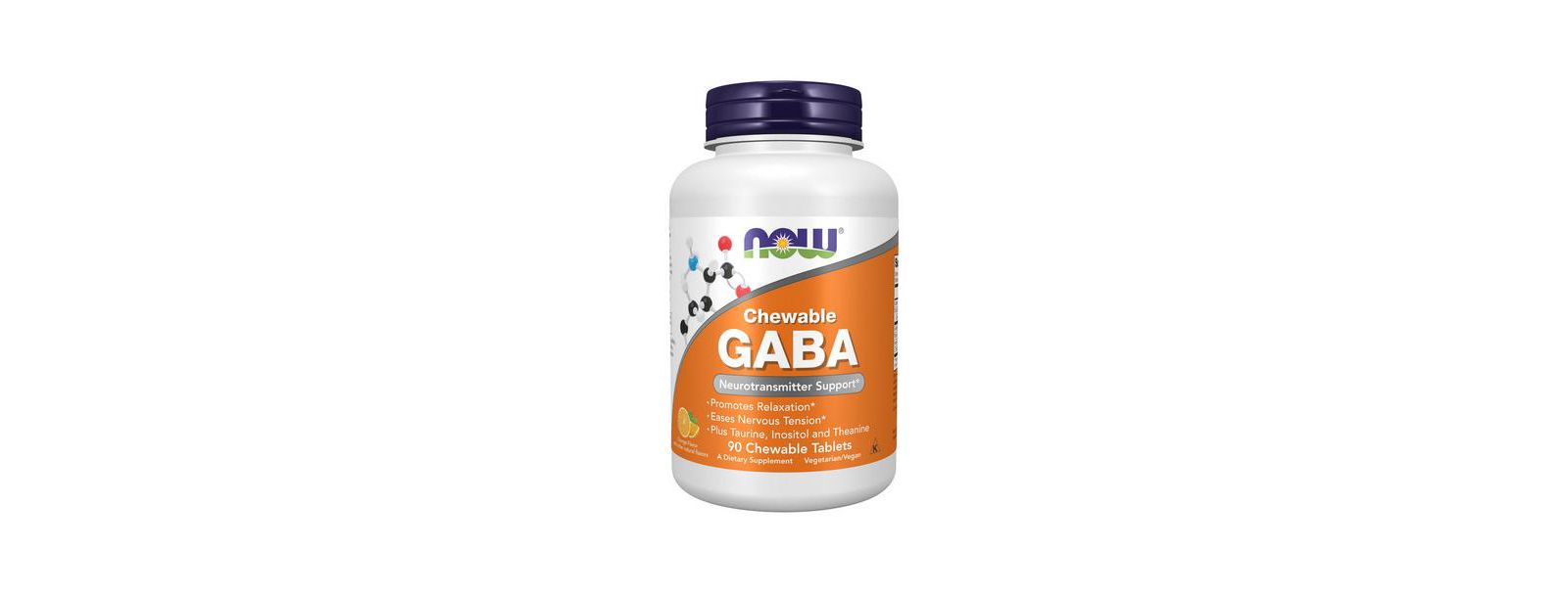 NOW Foods GABA, 250 mg, Orange Flavour 90 chewables