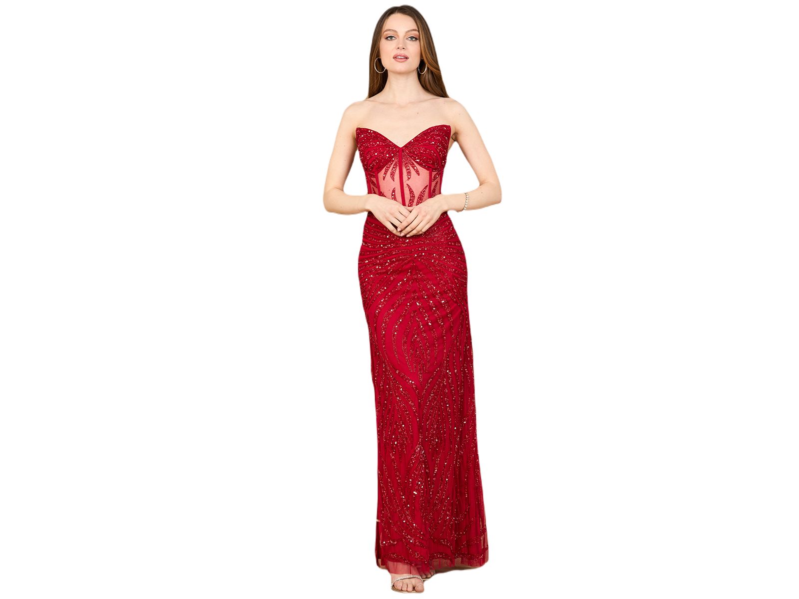 Lara Women's Beaded Corset Prom Dress with Slit